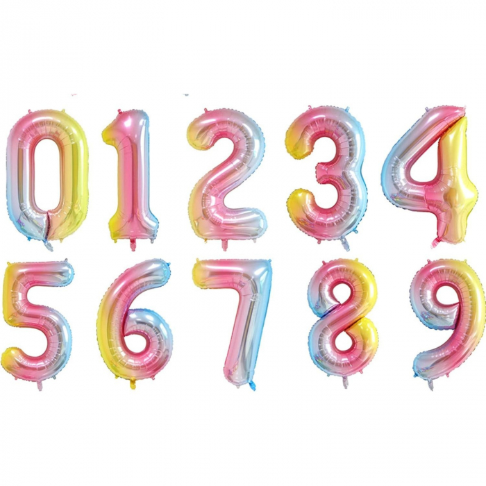 Balon din Folie Metalizata Gradient Flippy, Figurina Cifra, Tema Aniversare 100 cm, Ambalaj Individual, Pai inclus, Umflare cu Aer sau Heliu, Multicolor, Cifra 8 [7]