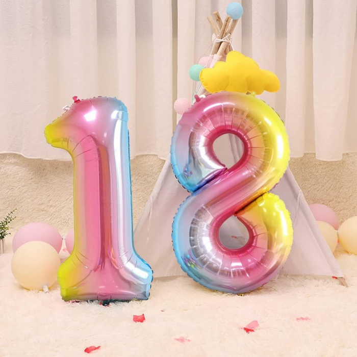 Balon din Folie Metalizata Gradient Flippy, Figurina Cifra, Tema Aniversare 100 cm, Ambalaj Individual, Pai inclus, Umflare cu Aer sau Heliu, Multicolor, Cifra 1 [2]