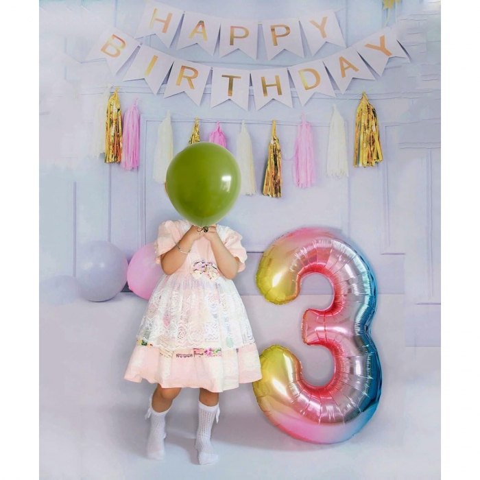 Balon din Folie Metalizata Gradient Flippy, Figurina Cifra, Tema Aniversare 100 cm, Ambalaj Individual, Pai inclus, Umflare cu Aer sau Heliu, Multicolor, Cifra 3 [3]