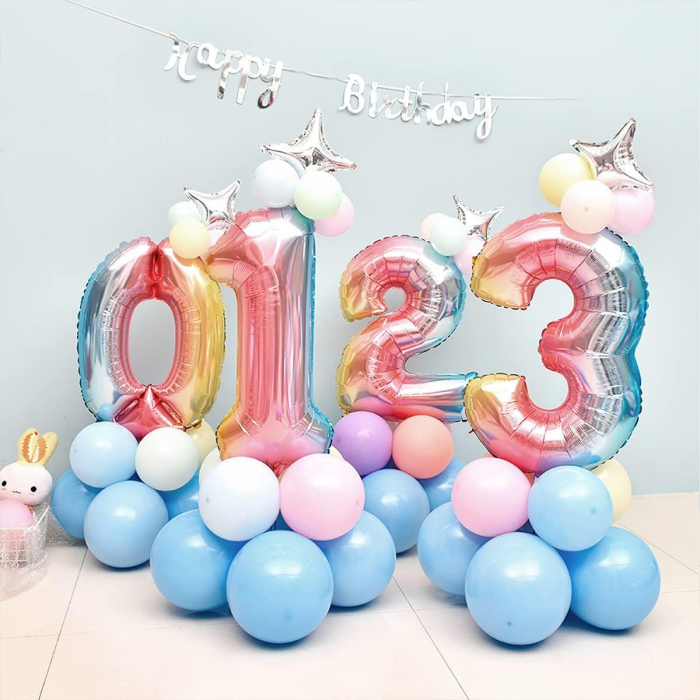 Balon din Folie Metalizata Gradient Flippy, Figurina Cifra, Tema Aniversare 100 cm, Ambalaj Individual, Pai inclus, Umflare cu Aer sau Heliu, Multicolor, Cifra 3 [5]
