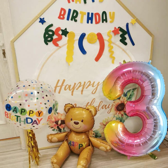 Balon din Folie Metalizata Gradient Flippy, Figurina Cifra, Tema Aniversare 100 cm, Ambalaj Individual, Pai inclus, Umflare cu Aer sau Heliu, Multicolor, Cifra 3 [2]