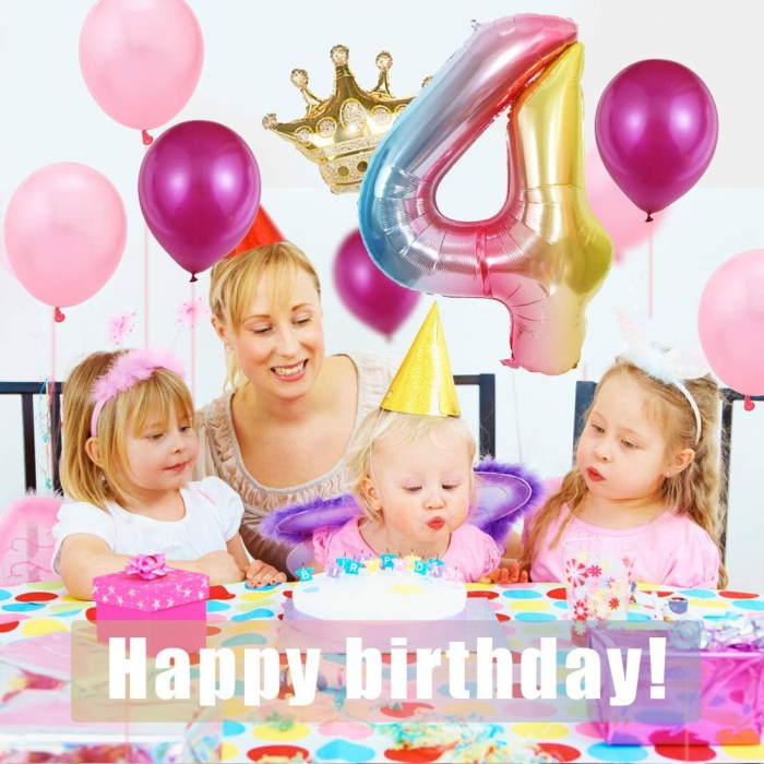 Balon din Folie Metalizata Gradient Flippy, Figurina Cifra, Tema Aniversare 100 cm, Ambalaj Individual, Pai inclus, Umflare cu Aer sau Heliu, Multicolor, Cifra 4 [2]