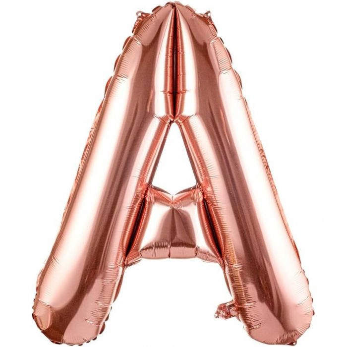 Balon Folie Metalizata Litera A, Flippy, 100 cm, Umflati cu Heliu sau Aer, Ambalaj Individual, Pai inclus, Rose Gold [1]