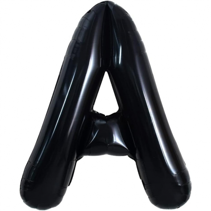 Balon Folie Metalizata Litera A, Flippy, 40 cm, Umflati cu Heliu sau Aer, Ambalaj Individual, Pai inclus, Negru [1]