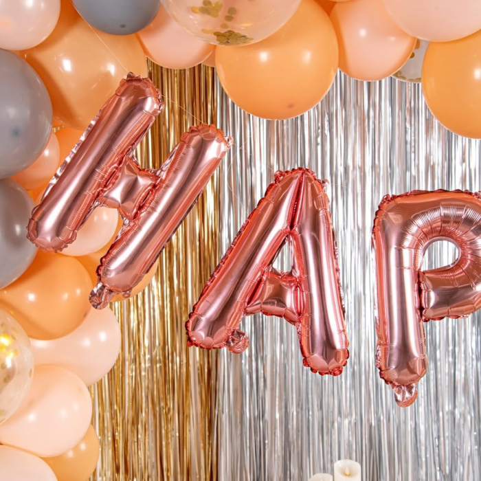 Balon Folie Metalizata Litera A, Flippy, 40 cm, Umflati cu Heliu sau Aer, Ambalaj Individual, Pai inclus, Rose Gold [6]