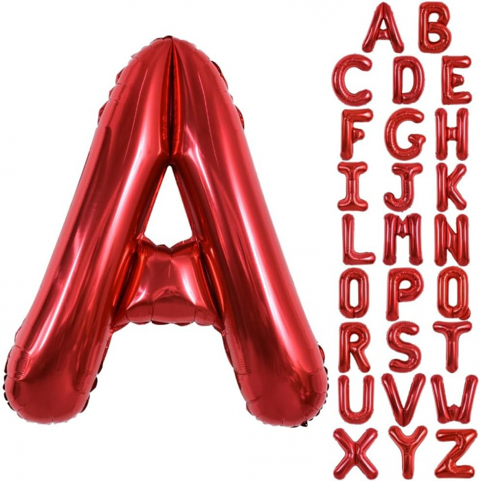 Balon Folie Metalizata Litera A, Flippy, 40 cm, Umflati cu Heliu sau Aer, Ambalaj Individual, Pai inclus, Rosu [5]