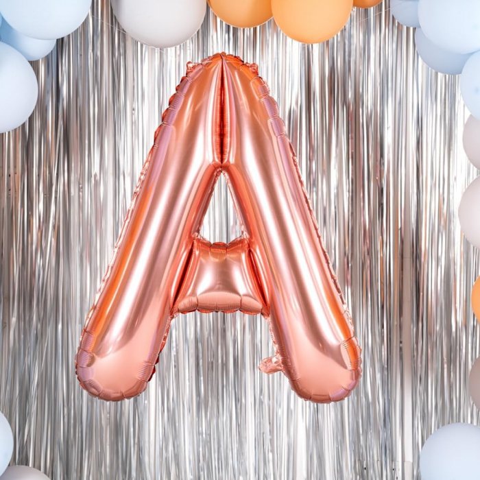 Balon Folie Metalizata Litera A, Flippy, 80 cm, Umflati cu Heliu sau Aer, Ambalaj Individual, Pai inclus, Rose Gold [7]