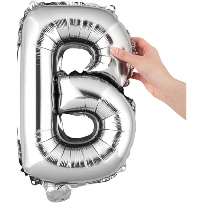Balon Folie Metalizata Litera B, Flippy, 80 cm, Umflati cu Heliu sau Aer, Ambalaj Individual, Pai inclus, Argintiu [4]