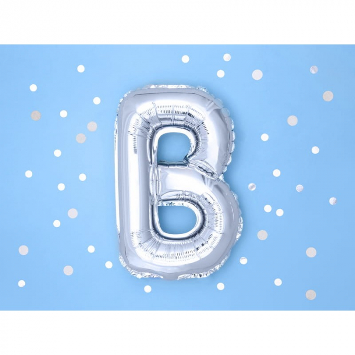 Balon Folie Metalizata Litera B, Flippy, 80 cm, Umflati cu Heliu sau Aer, Ambalaj Individual, Pai inclus, Argintiu [7]