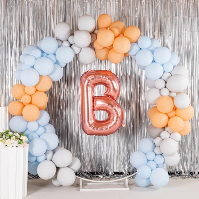 Balon Folie Metalizata Litera B, Flippy, 80 cm, Umflati cu Heliu sau Aer, Ambalaj Individual, Pai inclus, Rose Gold [3]