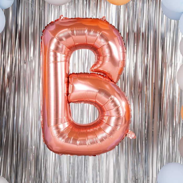 Balon Folie Metalizata Litera B, Flippy, 80 cm, Umflati cu Heliu sau Aer, Ambalaj Individual, Pai inclus, Rose Gold [4]