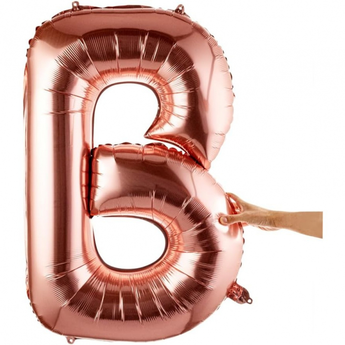 Balon Folie Metalizata Litera B, Flippy, 80 cm, Umflati cu Heliu sau Aer, Ambalaj Individual, Pai inclus, Rose Gold [5]