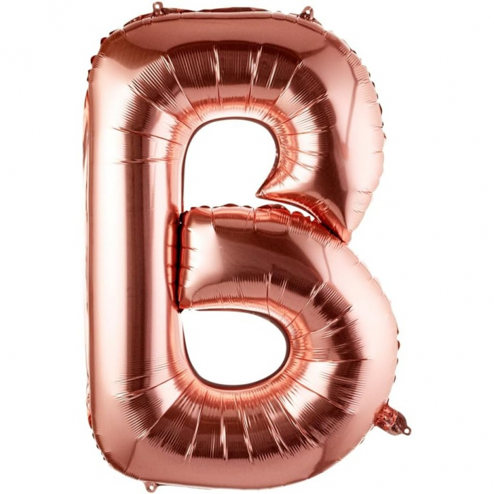 Balon Folie Metalizata Litera B, Flippy, 80 cm, Umflati cu Heliu sau Aer, Ambalaj Individual, Pai inclus, Rose Gold [1]