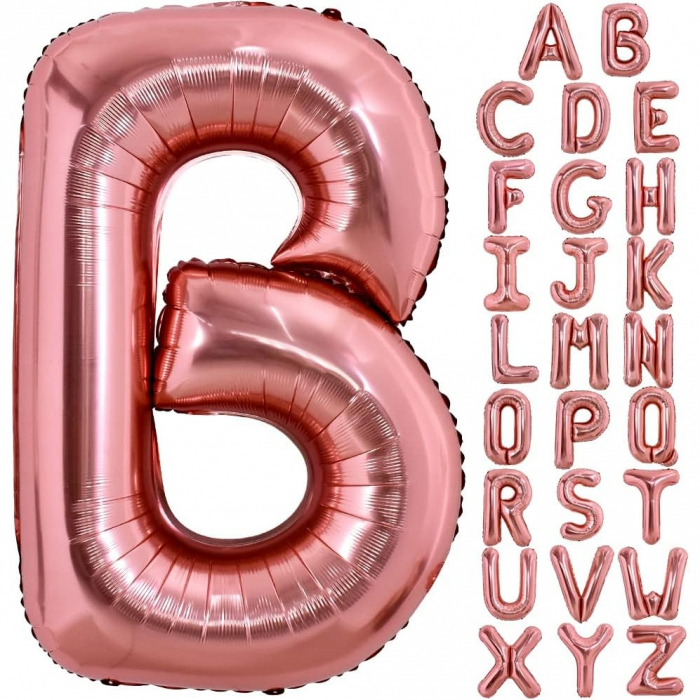 Balon Folie Metalizata Litera B, Flippy, 80 cm, Umflati cu Heliu sau Aer, Ambalaj Individual, Pai inclus, Rose Gold [8]