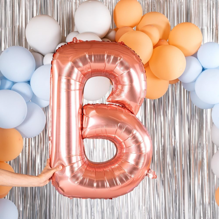Balon Folie Metalizata Litera B, Flippy, 80 cm, Umflati cu Heliu sau Aer, Ambalaj Individual, Pai inclus, Rose Gold [2]