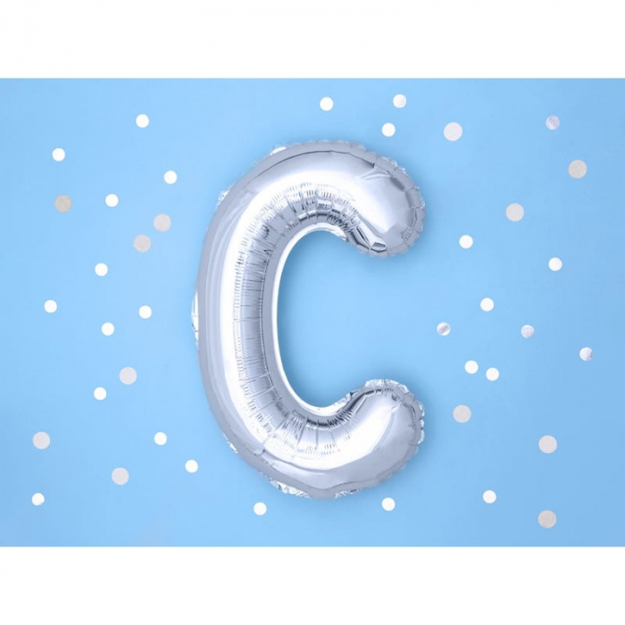 Balon Folie Metalizata Litera C, Flippy, 40 cm, Umflati cu Heliu sau Aer, Ambalaj Individual, Pai inclus, Argintiu [4]