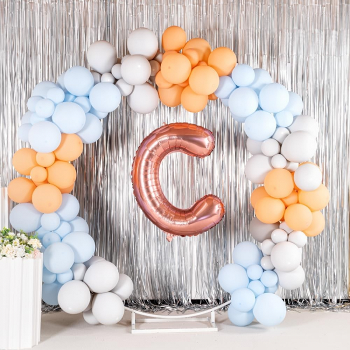 Balon Folie Metalizata Litera C, Flippy, 80 cm, Umflati cu Heliu sau Aer, Ambalaj Individual, Pai inclus, Rose Gold [6]