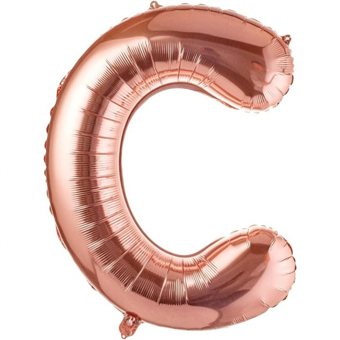 Balon Folie Metalizata Litera C, Flippy, 80 cm, Umflati cu Heliu sau Aer, Ambalaj Individual, Pai inclus, Rose Gold [1]