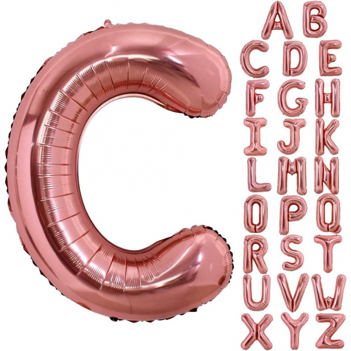 Balon Folie Metalizata Litera C, Flippy, 80 cm, Umflati cu Heliu sau Aer, Ambalaj Individual, Pai inclus, Rose Gold [4]