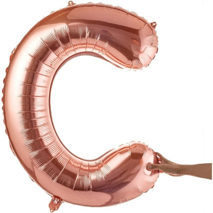 Balon Folie Metalizata Litera C, Flippy, 80 cm, Umflati cu Heliu sau Aer, Ambalaj Individual, Pai inclus, Rose Gold [8]