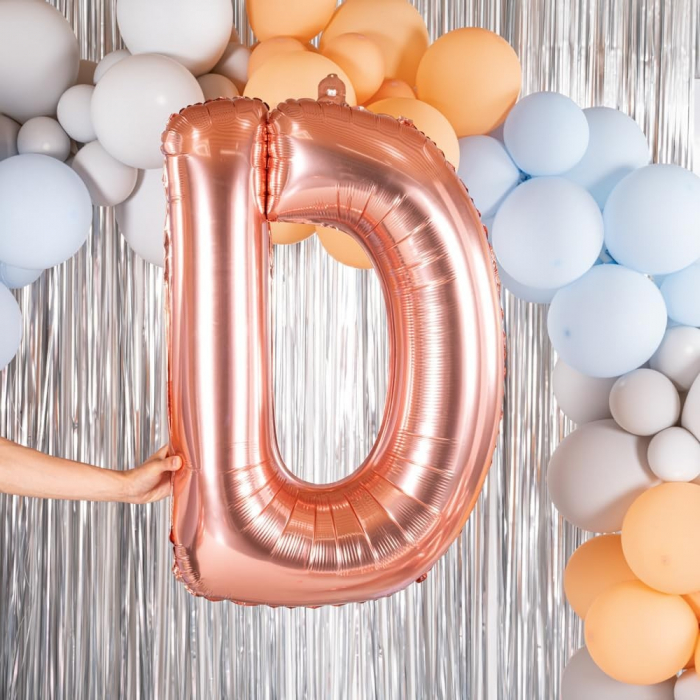 Balon Folie Metalizata Litera D, Flippy, 100 cm, Umflati cu Heliu sau Aer, Ambalaj Individual, Pai inclus, Rose Gold [5]
