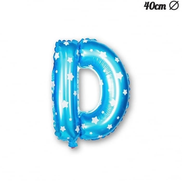 Balon Folie Metalizata Litera D, Flippy, 40 cm, Cu Imprimeu Stelute, Umflati cu Heliu sau Aer, Ambalaj Individual, Pai inclus, Albastru [3]