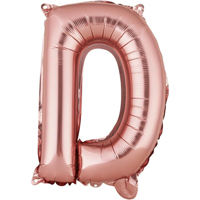 Balon Folie Metalizata Litera D, Flippy, 40 cm, Umflati cu Heliu sau Aer, Ambalaj Individual, Pai inclus, Rose Gold [1]