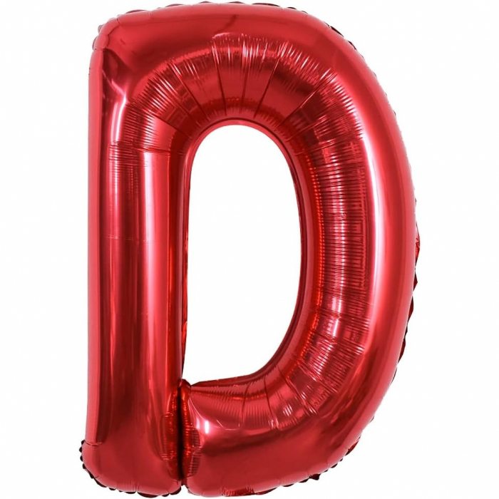 Balon Folie Metalizata Litera D, Flippy, 40 cm, Umflati cu Heliu sau Aer, Ambalaj Individual, Pai inclus, Rosu [6]