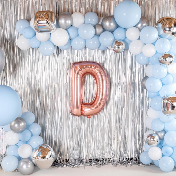 Balon Folie Metalizata Litera D, Flippy, 80 cm, Umflati cu Heliu sau Aer, Ambalaj Individual, Pai inclus, Rose Gold [6]