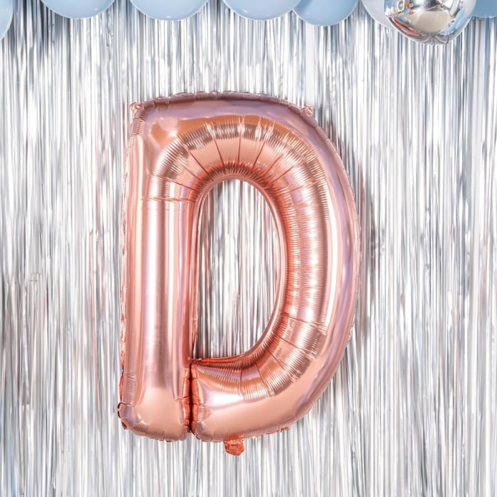 Balon Folie Metalizata Litera D, Flippy, 80 cm, Umflati cu Heliu sau Aer, Ambalaj Individual, Pai inclus, Rose Gold [7]