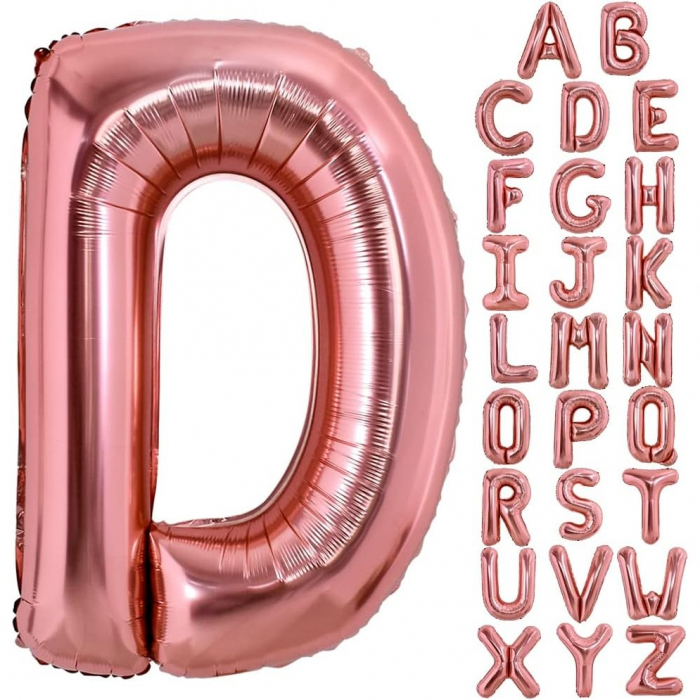 Balon Folie Metalizata Litera D, Flippy, 80 cm, Umflati cu Heliu sau Aer, Ambalaj Individual, Pai inclus, Rose Gold [4]
