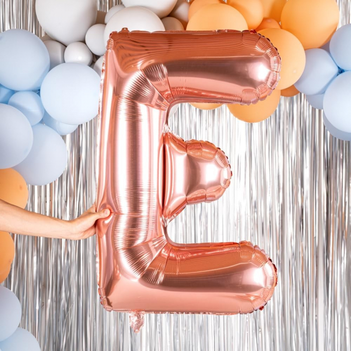 Balon Folie Metalizata Litera E, Flippy, 100 cm, Umflati cu Heliu sau Aer, Ambalaj Individual, Pai inclus, Rose Gold [5]