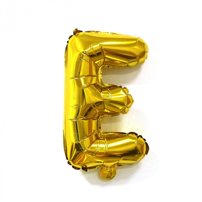 Balon Folie Metalizata Litera E, Flippy, 80 cm, Umflati cu Heliu sau Aer, Ambalaj Individual, Pai inclus, Auriu [10]
