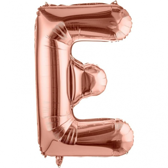 Balon Folie Metalizata Litera E, Flippy, 80 cm, Umflati cu Heliu sau Aer, Ambalaj Individual, Pai inclus, Rose Gold [1]
