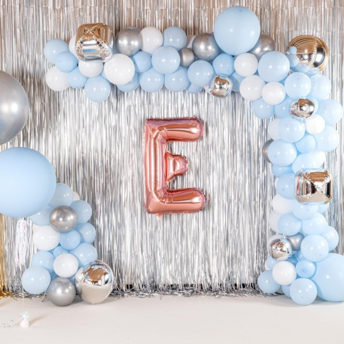 Balon Folie Metalizata Litera E, Flippy, 80 cm, Umflati cu Heliu sau Aer, Ambalaj Individual, Pai inclus, Rose Gold [6]