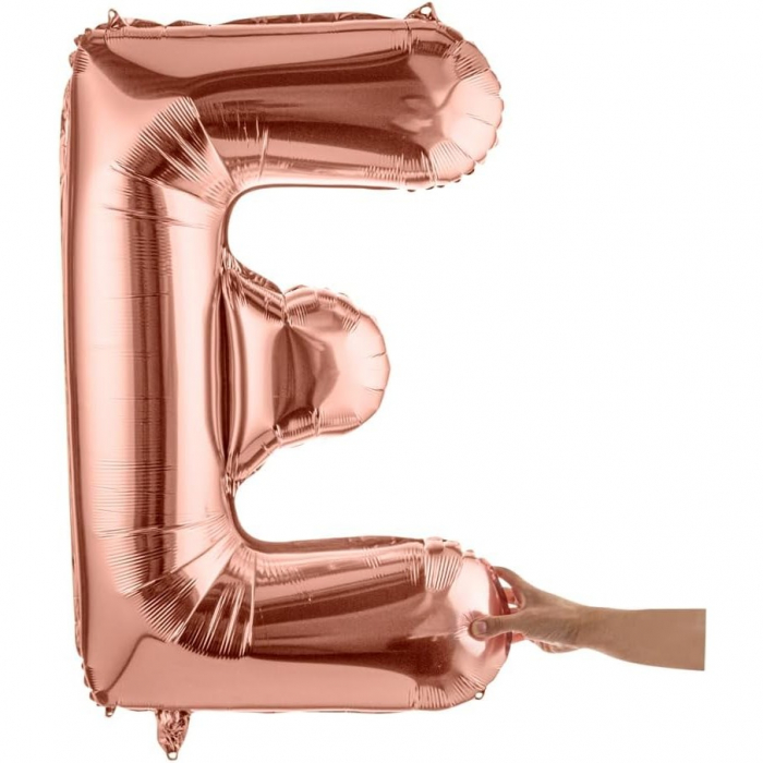 Balon Folie Metalizata Litera E, Flippy, 80 cm, Umflati cu Heliu sau Aer, Ambalaj Individual, Pai inclus, Rose Gold [8]