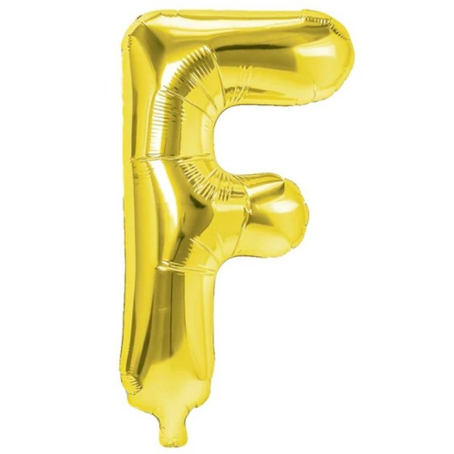 Balon Folie Metalizata Litera F, Flippy, 80 cm, Umflati cu Heliu sau Aer, Ambalaj Individual, Pai inclus, Auriu [4]