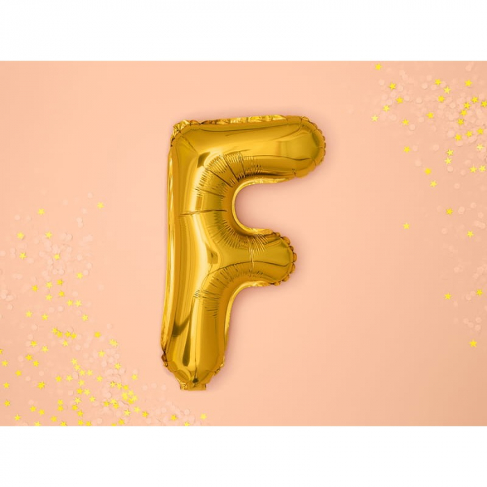 Balon Folie Metalizata Litera F, Flippy, 80 cm, Umflati cu Heliu sau Aer, Ambalaj Individual, Pai inclus, Auriu [2]