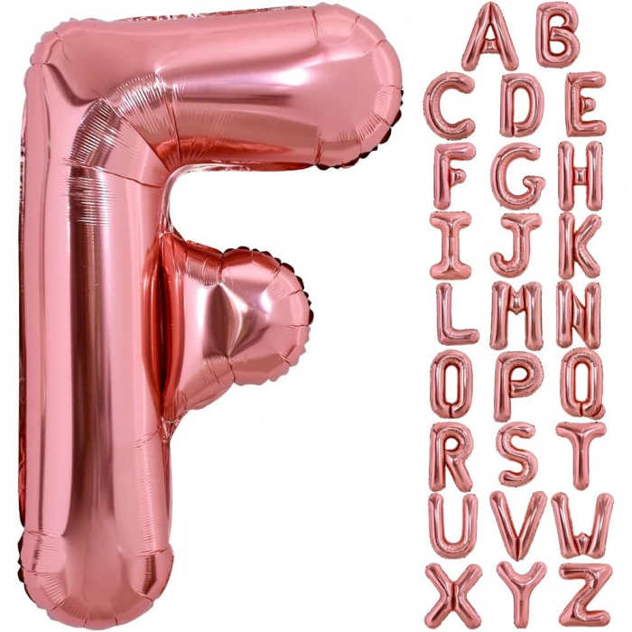 Balon Folie Metalizata Litera F, Flippy, 80 cm, Umflati cu Heliu sau Aer, Ambalaj Individual, Pai inclus, Rose Gold [4]