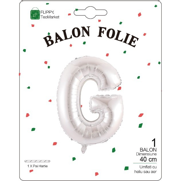 Balon Folie Metalizata Litera G, Flippy, 40 cm, Umflati cu Heliu sau Aer, Ambalaj Individual, Pai inclus, Argintiu [2]