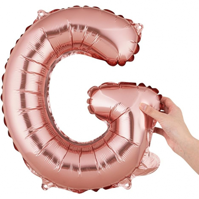 Balon Folie Metalizata Litera G, Flippy, 40 cm, Umflati cu Heliu sau Aer, Ambalaj Individual, Pai inclus, Rose Gold [6]