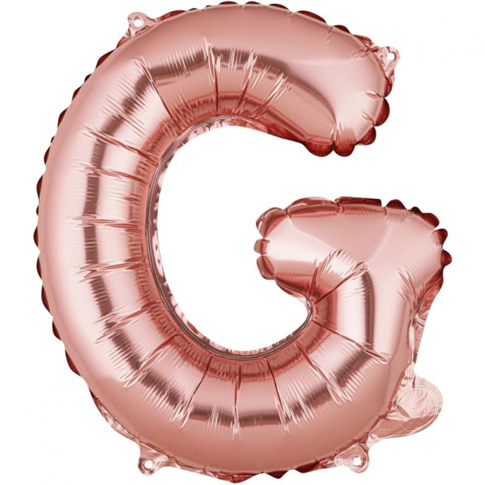 Balon Folie Metalizata Litera G, Flippy, 40 cm, Umflati cu Heliu sau Aer, Ambalaj Individual, Pai inclus, Rose Gold [1]