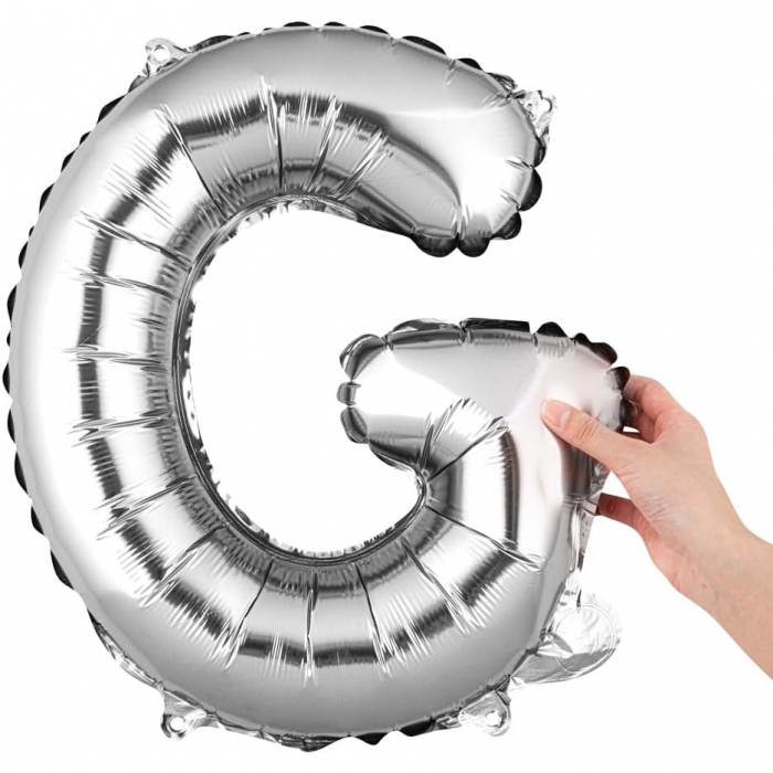 Balon Folie Metalizata Litera G, Flippy, 80 cm, Umflati cu Heliu sau Aer, Ambalaj Individual, Pai inclus, Argintiu [6]