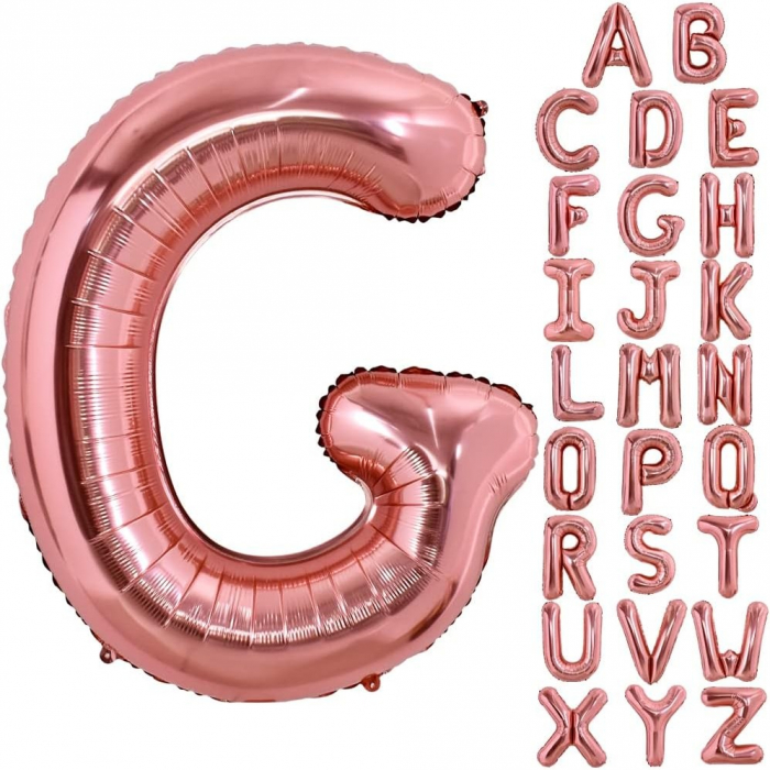 Balon Folie Metalizata Litera G, Flippy, 80 cm, Umflati cu Heliu sau Aer, Ambalaj Individual, Pai inclus, Rose Gold [4]