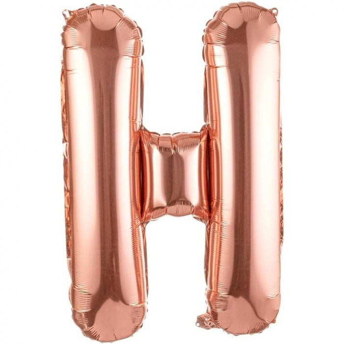 Balon Folie Metalizata Litera H, Flippy, 100 cm, Umflati cu Heliu sau Aer, Ambalaj Individual, Pai inclus, Rose Gold [1]