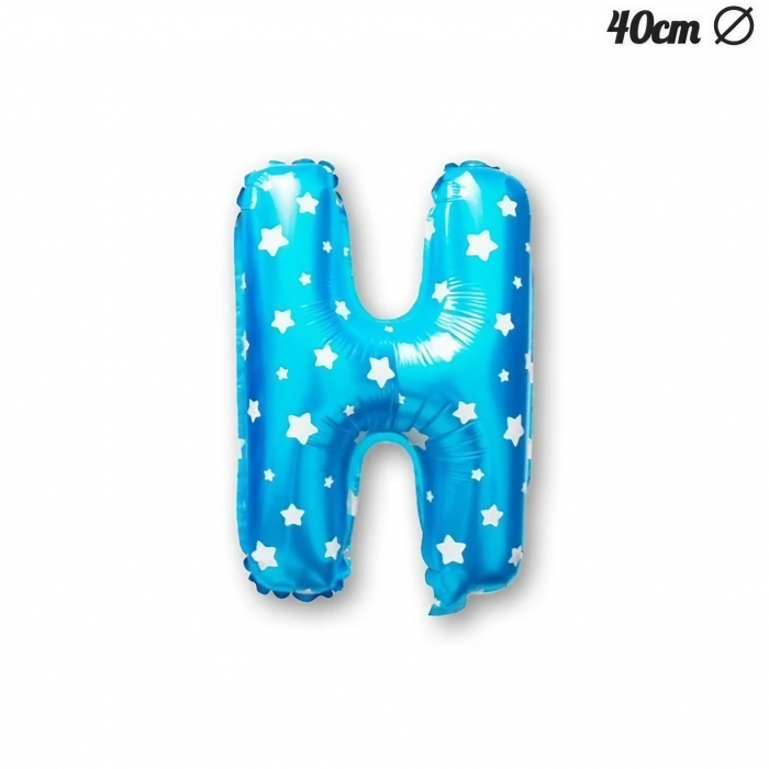 Balon Folie Metalizata Litera H, Flippy, 40 cm, Cu Imprimeu Stelute, Umflati cu Heliu sau Aer, Ambalaj Individual, Pai inclus, Albastru [3]