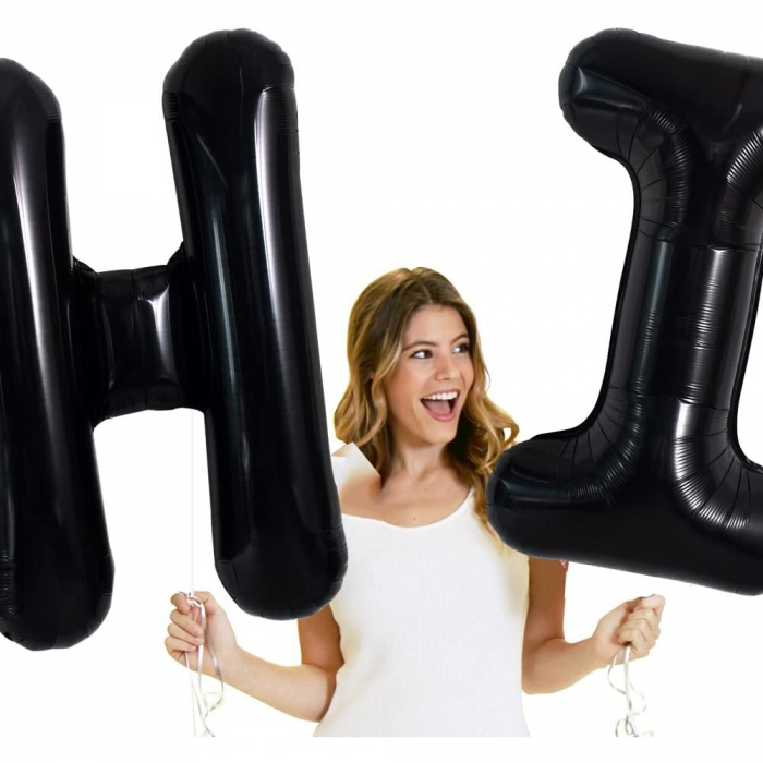 Balon Folie Metalizata Litera H, Flippy, 40 cm, Umflati cu Heliu sau Aer, Ambalaj Individual, Pai inclus, Negru [4]