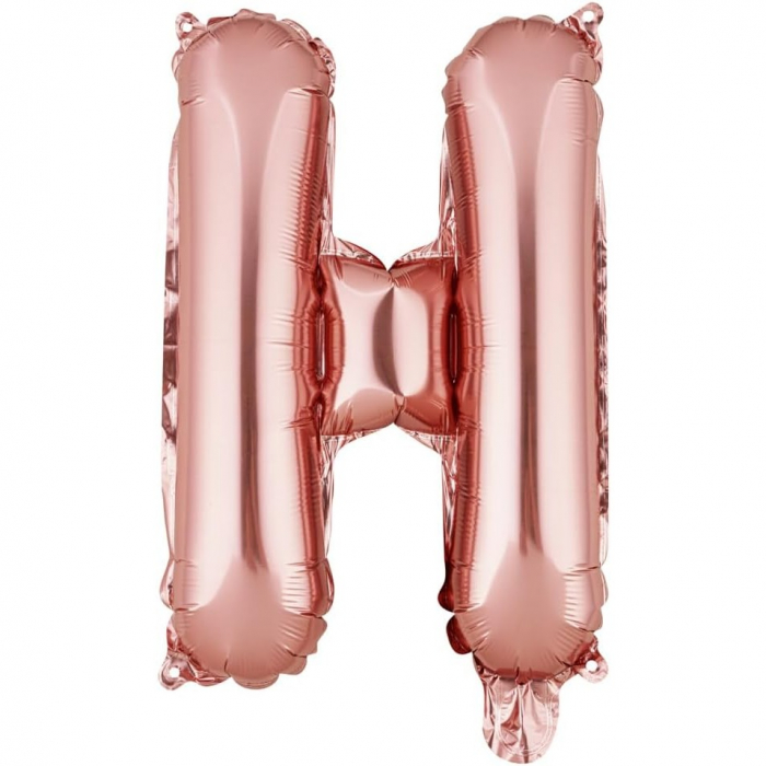Balon Folie Metalizata Litera H, Flippy, 40 cm, Umflati cu Heliu sau Aer, Ambalaj Individual, Pai inclus, Rose Gold [1]