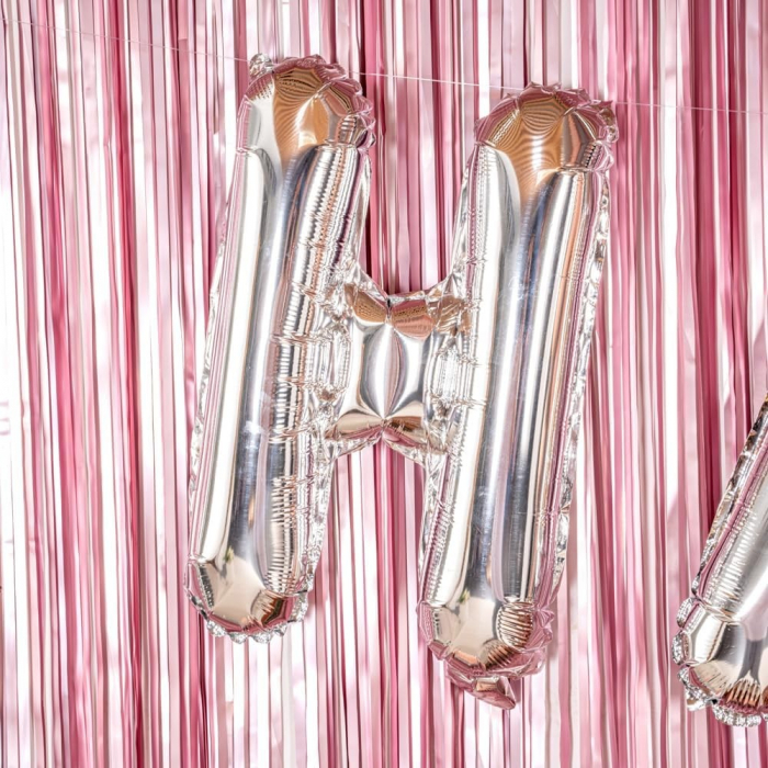 Balon Folie Metalizata Litera H, Flippy, 80 cm, Umflati cu Heliu sau Aer, Ambalaj Individual, Pai inclus, Argintiu [5]