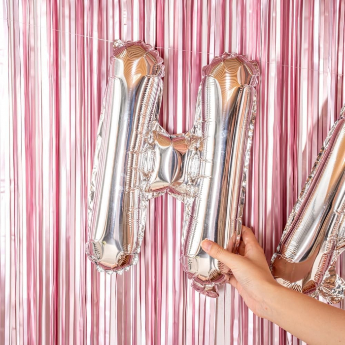 Balon Folie Metalizata Litera H, Flippy, 80 cm, Umflati cu Heliu sau Aer, Ambalaj Individual, Pai inclus, Argintiu [3]